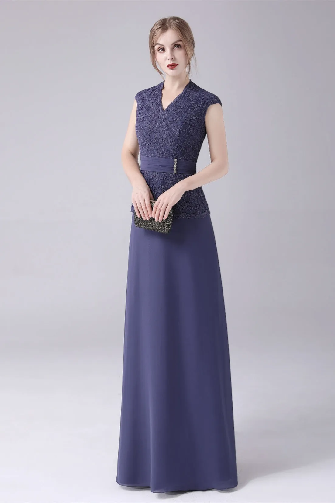 A-Line V-neck Floor Length Sleeveless Vintage mother's dress