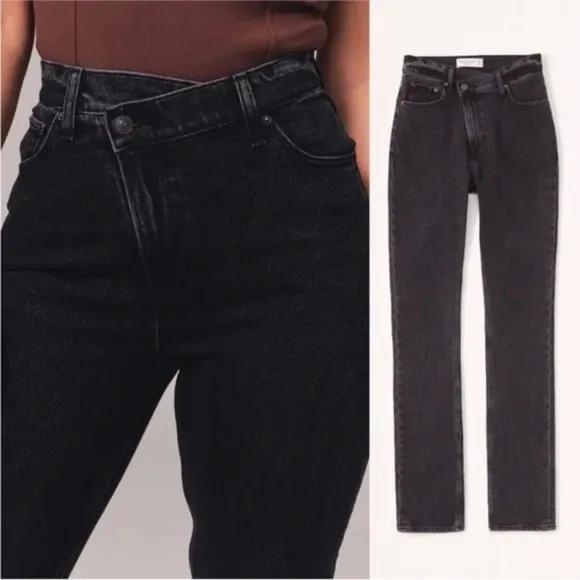 Abercrombie 90’s Straight Ultra High Rise Crossover Waistband Jeans