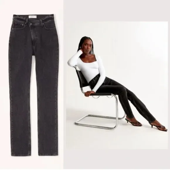 Abercrombie 90’s Straight Ultra High Rise Crossover Waistband Jeans