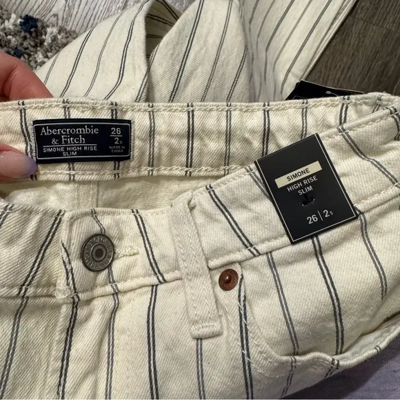 Abercrombie &amp; Fitch Simone High Rise Slim Raw Hem Striped Jeans New Size 26 2S