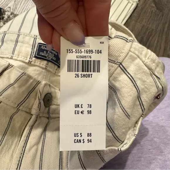 Abercrombie &amp; Fitch Simone High Rise Slim Raw Hem Striped Jeans New Size 26 2S