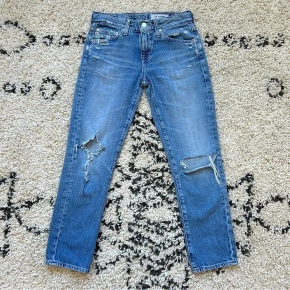 AG ADRIANO GOLDSCHMIED // Ex-Boyfriend Slim Jeans, Distressed Ripped Knee, 24R