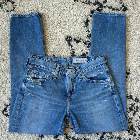 AG ADRIANO GOLDSCHMIED // Ex-Boyfriend Slim Jeans, Distressed Ripped Knee, 24R