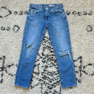 AG ADRIANO GOLDSCHMIED // Ex-Boyfriend Slim Jeans, Distressed Ripped Knee, 24R