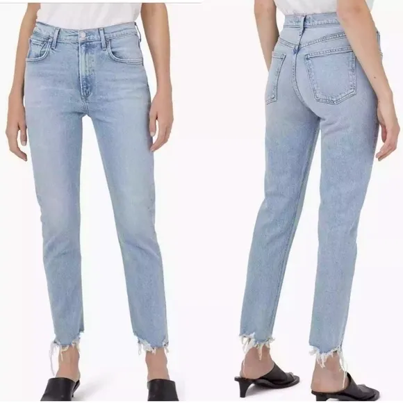 Agolde Merrel Straight Ankle Jeans Womans Size 24 Medium Wash Raw Hem