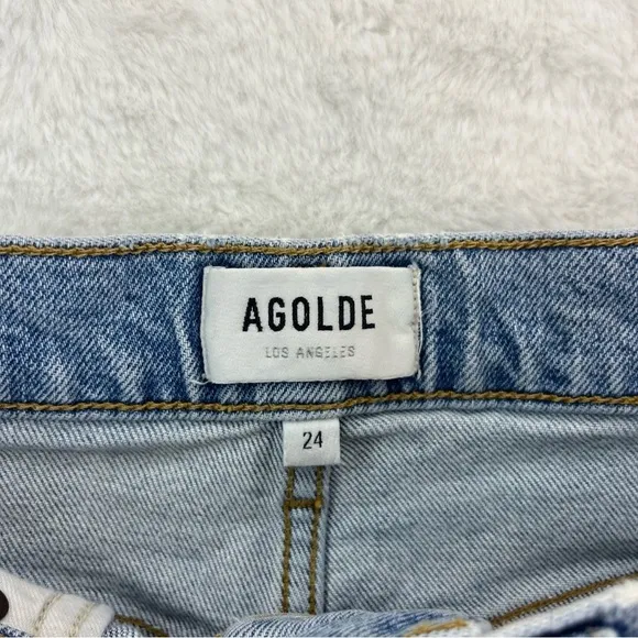 Agolde Merrel Straight Ankle Jeans Womans Size 24 Medium Wash Raw Hem