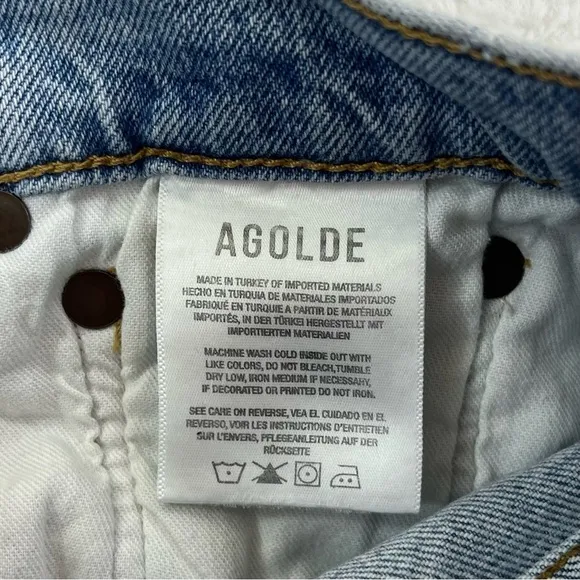 Agolde Merrel Straight Ankle Jeans Womans Size 24 Medium Wash Raw Hem