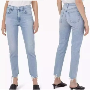 Agolde Merrel Straight Ankle Jeans Womans Size 24 Medium Wash Raw Hem