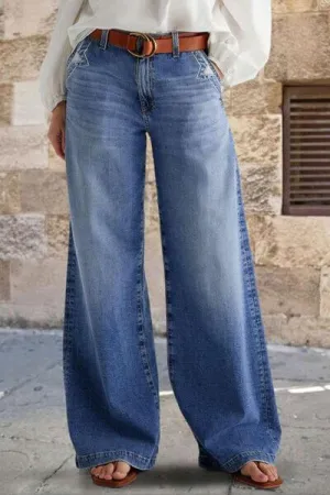Alexis Embroidered Pockets Straight Leg Jeans in Light Wash - Misses and Curvy