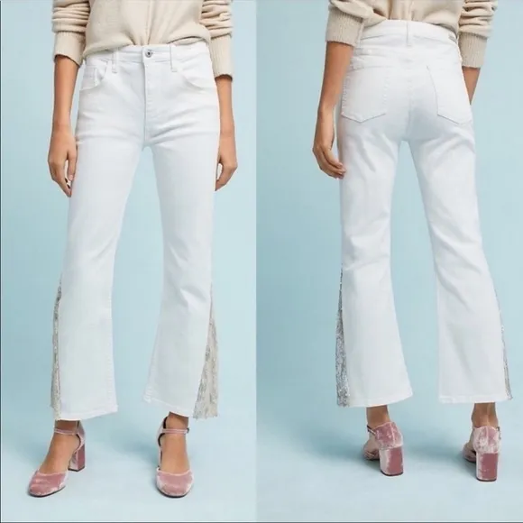 Anthropologie Pilcro and the Letterpress High-Rise Sequins Flared Jeans White 25