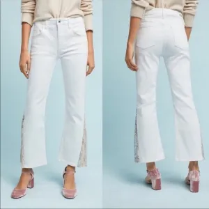 Anthropologie Pilcro and the Letterpress High-Rise Sequins Flared Jeans White 25