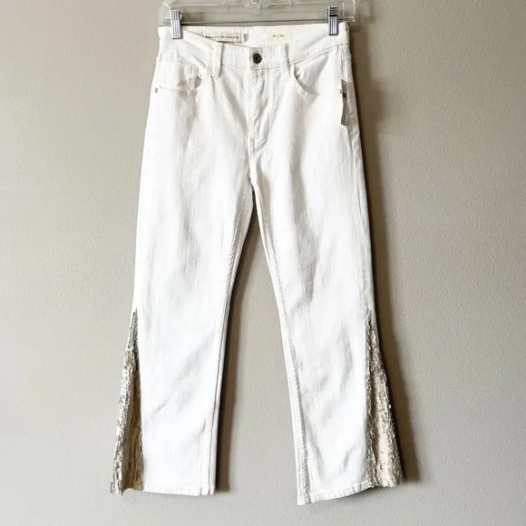 Anthropologie Pilcro and the Letterpress High-Rise Sequins Flared Jeans White 25