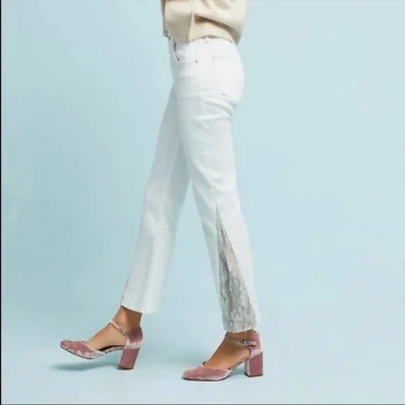 Anthropologie Pilcro and the Letterpress High-Rise Sequins Flared Jeans White 25