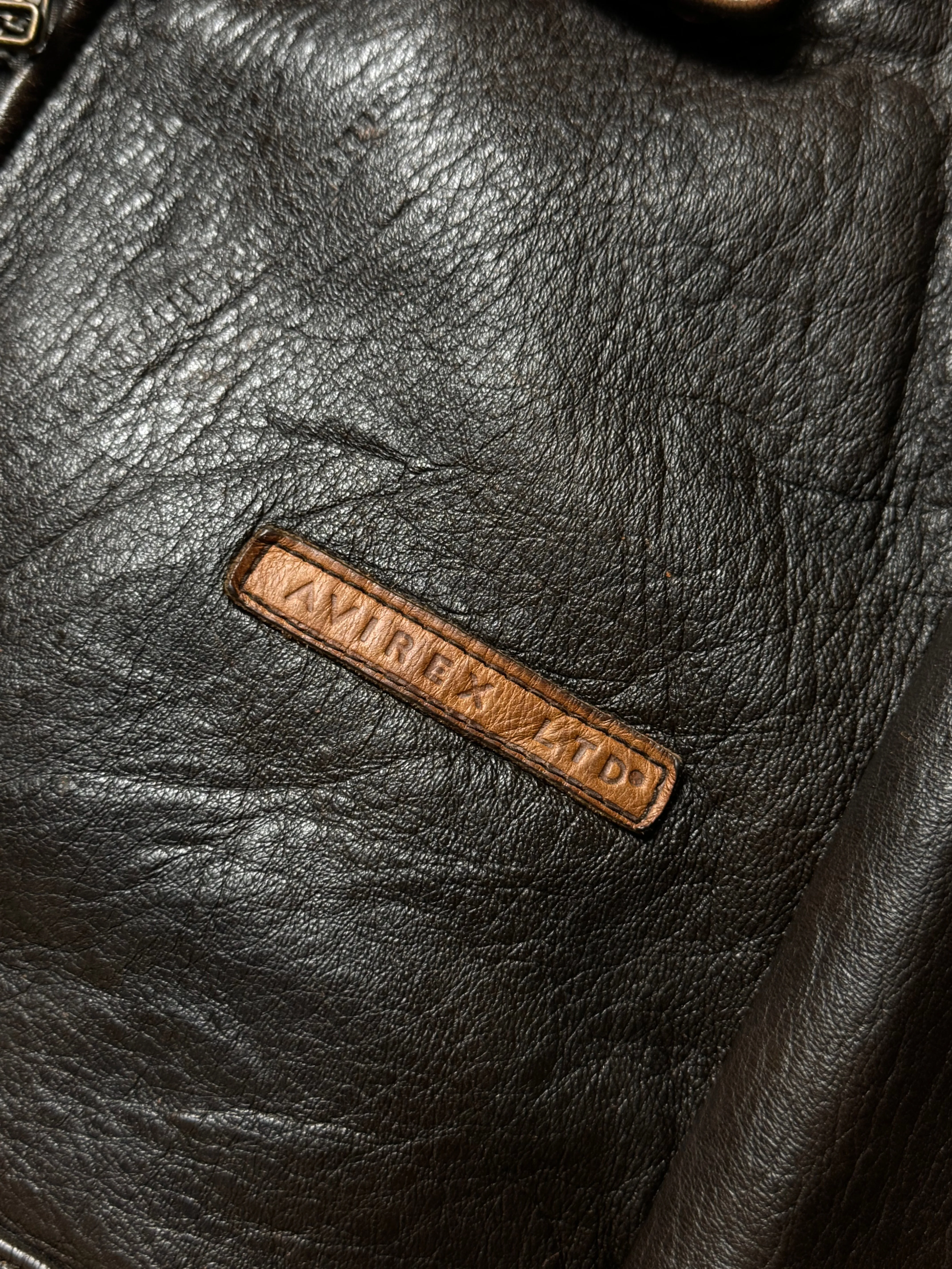 Avirex G-1 Leather Logo Detail Embroidered Lining Brown Leather Bomber Jacket
