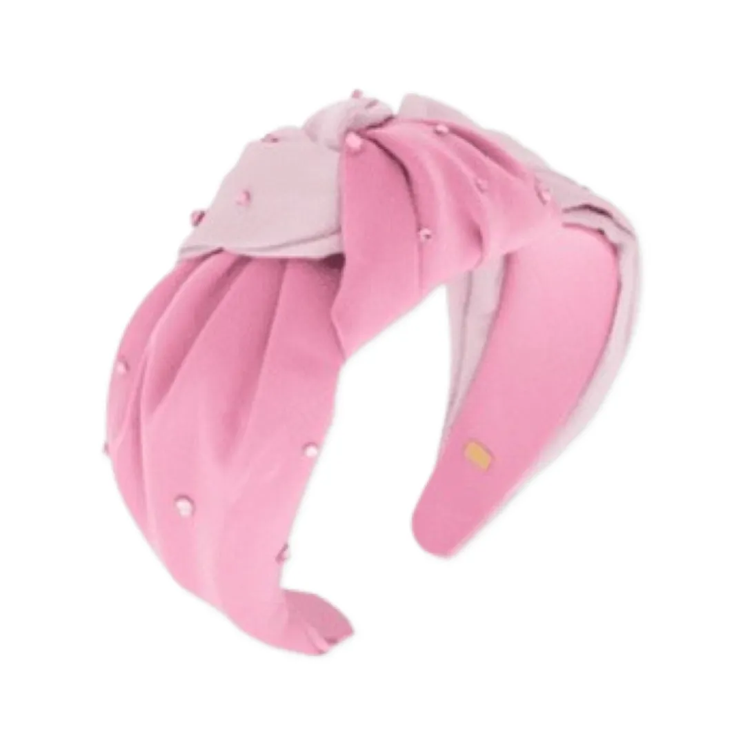 Bari Lynn Crystallized 2 Tone Satin Knot Headband - Pink