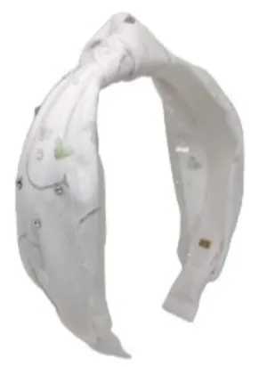Bari Lynn Shimmer Smile Knot Headband with Crystals - White
