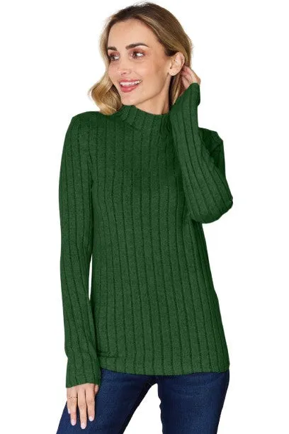 Basic Bae Ribbed Mock Neck T-Shirt Long Sleeve Stylish Comfortable Slim Fit