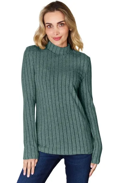 Basic Bae Ribbed Mock Neck T-Shirt Long Sleeve Stylish Comfortable Slim Fit