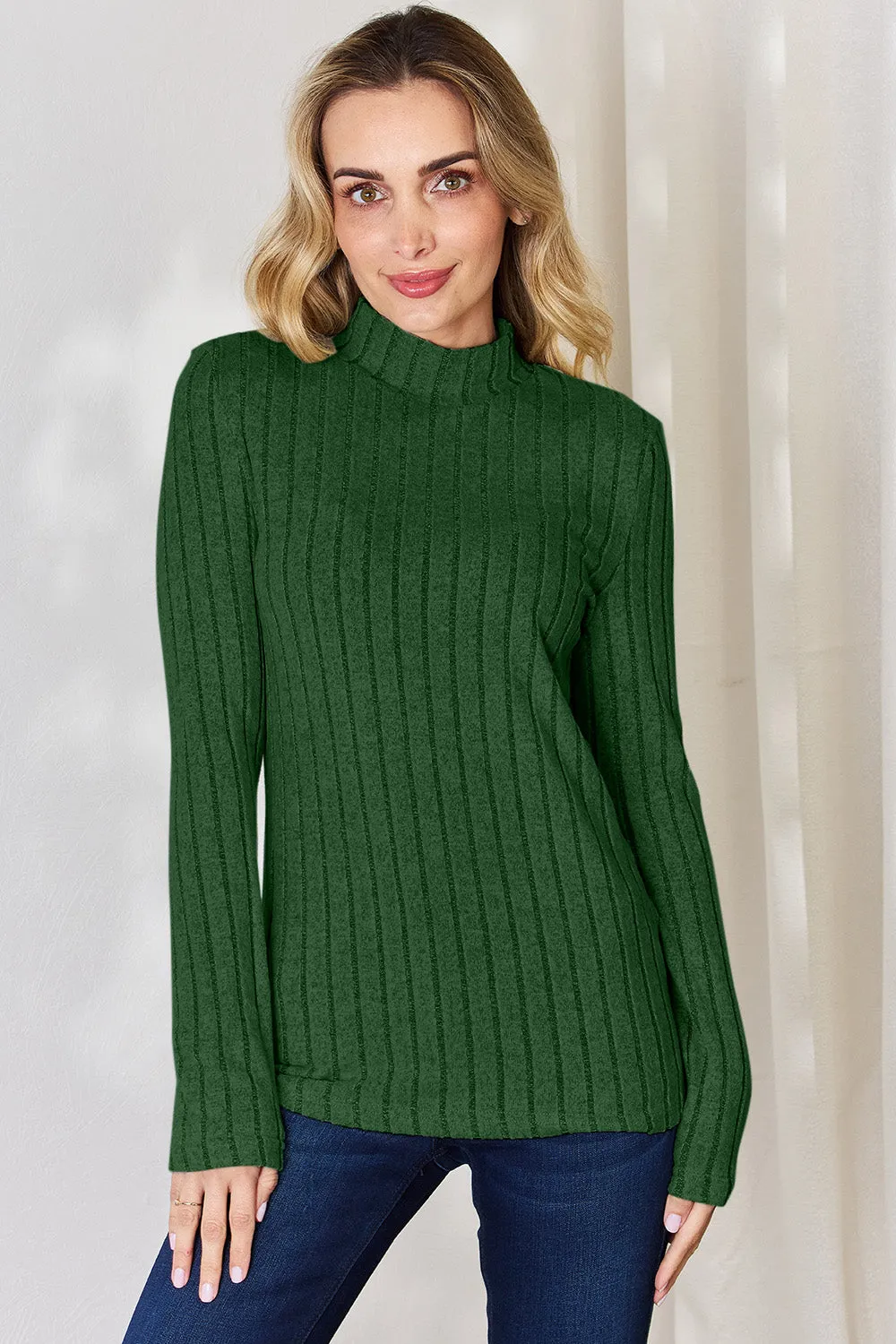 Basic Bae Ribbed Mock Neck T-Shirt Long Sleeve Stylish Comfortable Slim Fit