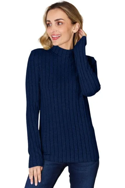 Basic Bae Ribbed Mock Neck T-Shirt Long Sleeve Stylish Comfortable Slim Fit