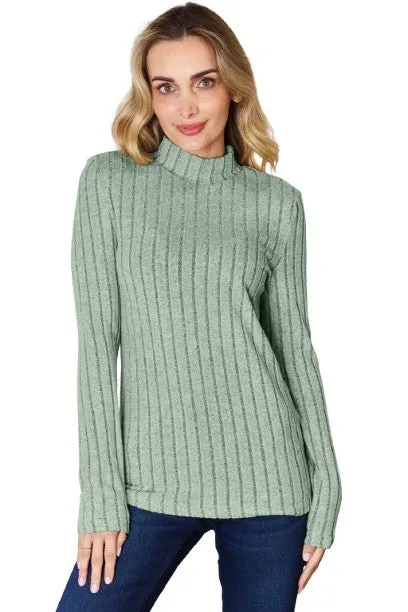 Basic Bae Ribbed Mock Neck T-Shirt Long Sleeve Stylish Comfortable Slim Fit