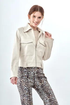 BCJ1876 Solid Vegan Leather Jacket in Cafe Latte