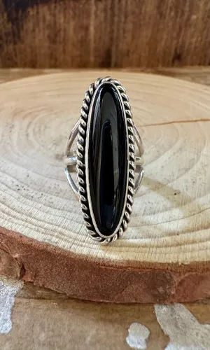 BLACK ONYX DROPLET Silver Ring • Size 7