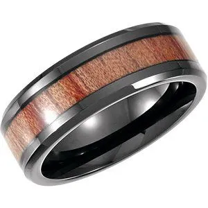 Black PVD Cobalt 8 mm Casted Band With Wood Inlay Size 13.5