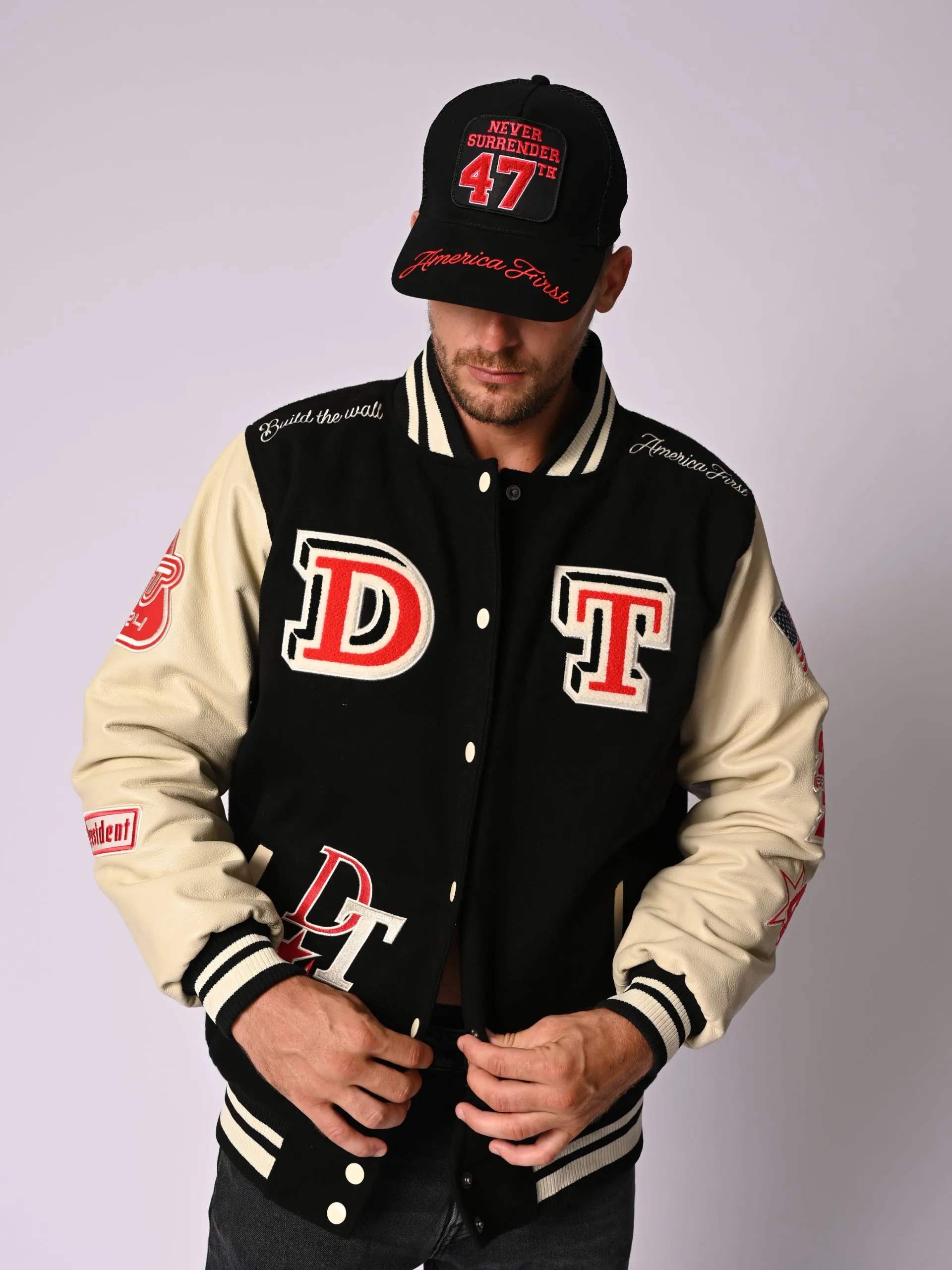 Black Varsity Jacket Never Surrender Wear