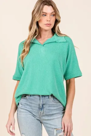 BOMBOM Ribbed Collared Neck Top