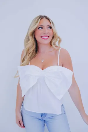 Bow Detail Cotton Top - White