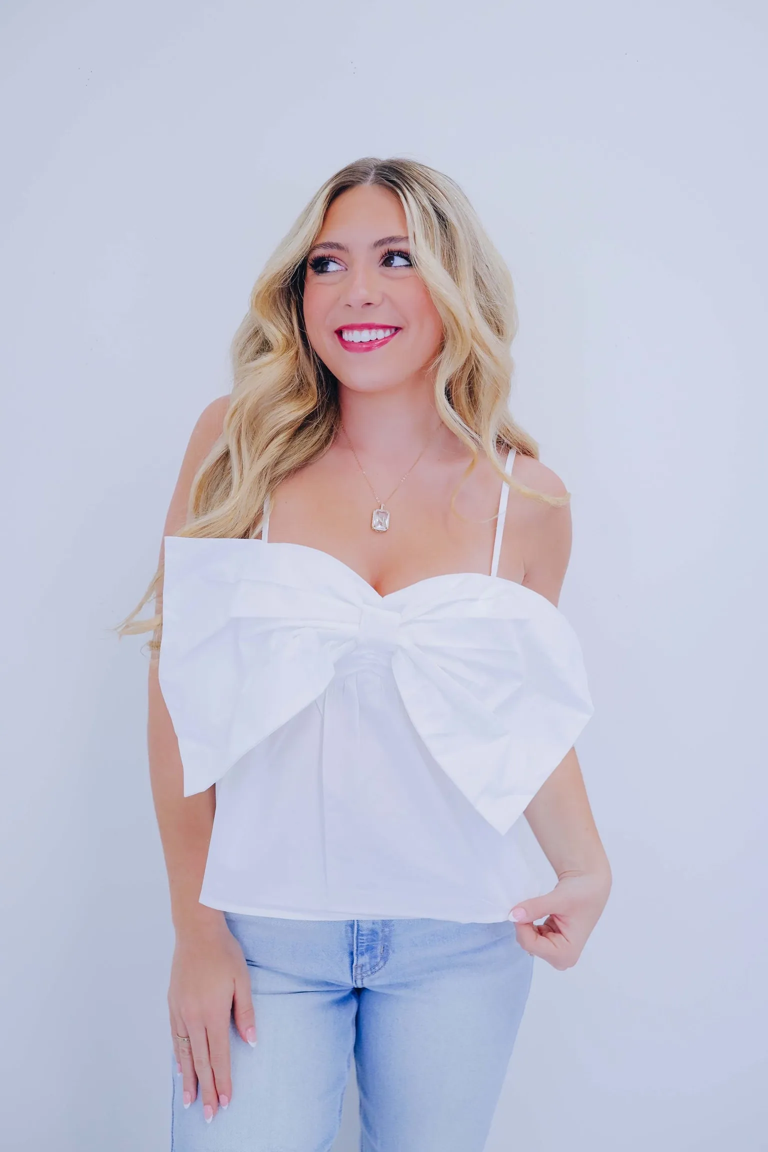 Bow Detail Cotton Top - White