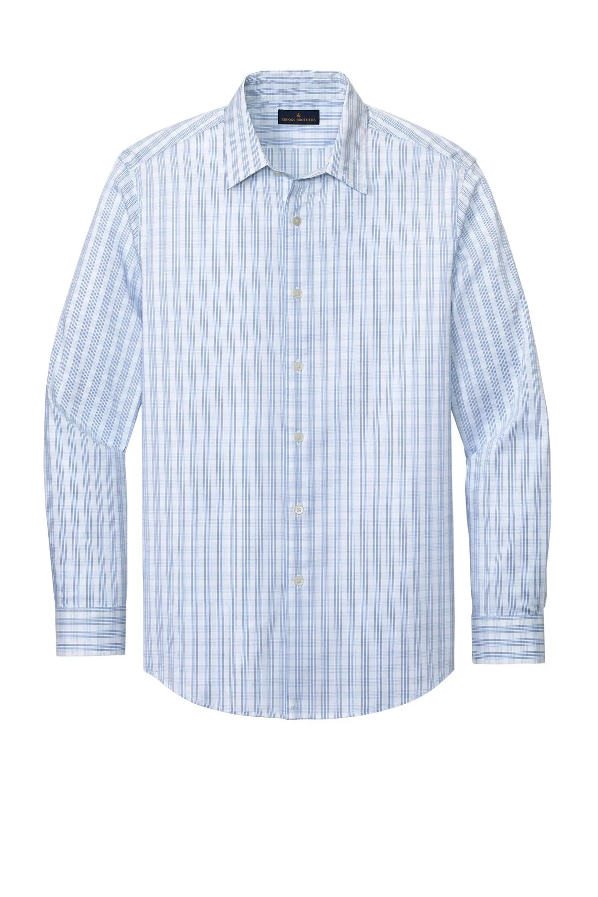 Brooks Brothers Tech Stretch Patterned Shirt BB18006 White/ Newport Blue Grid Check