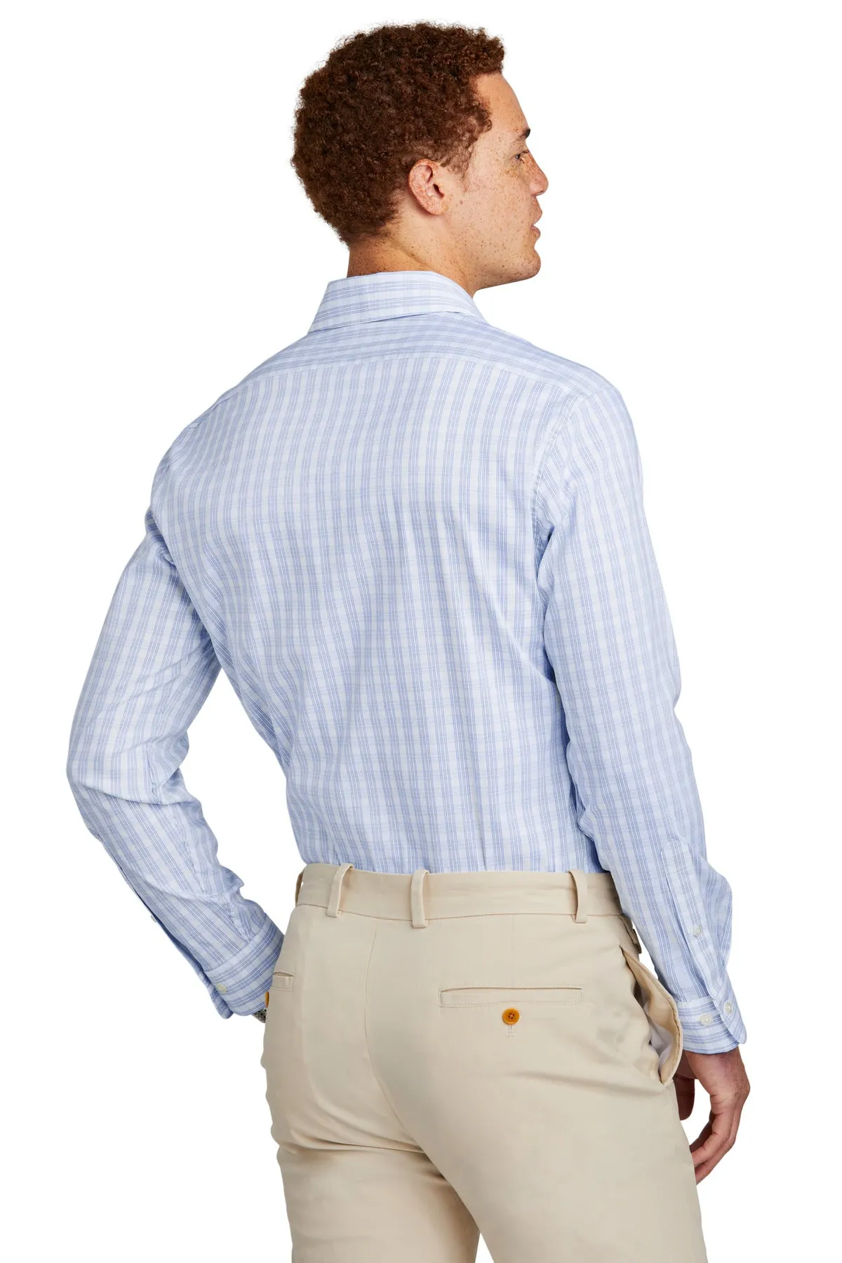 Brooks Brothers Tech Stretch Patterned Shirt BB18006 White/ Newport Blue Grid Check