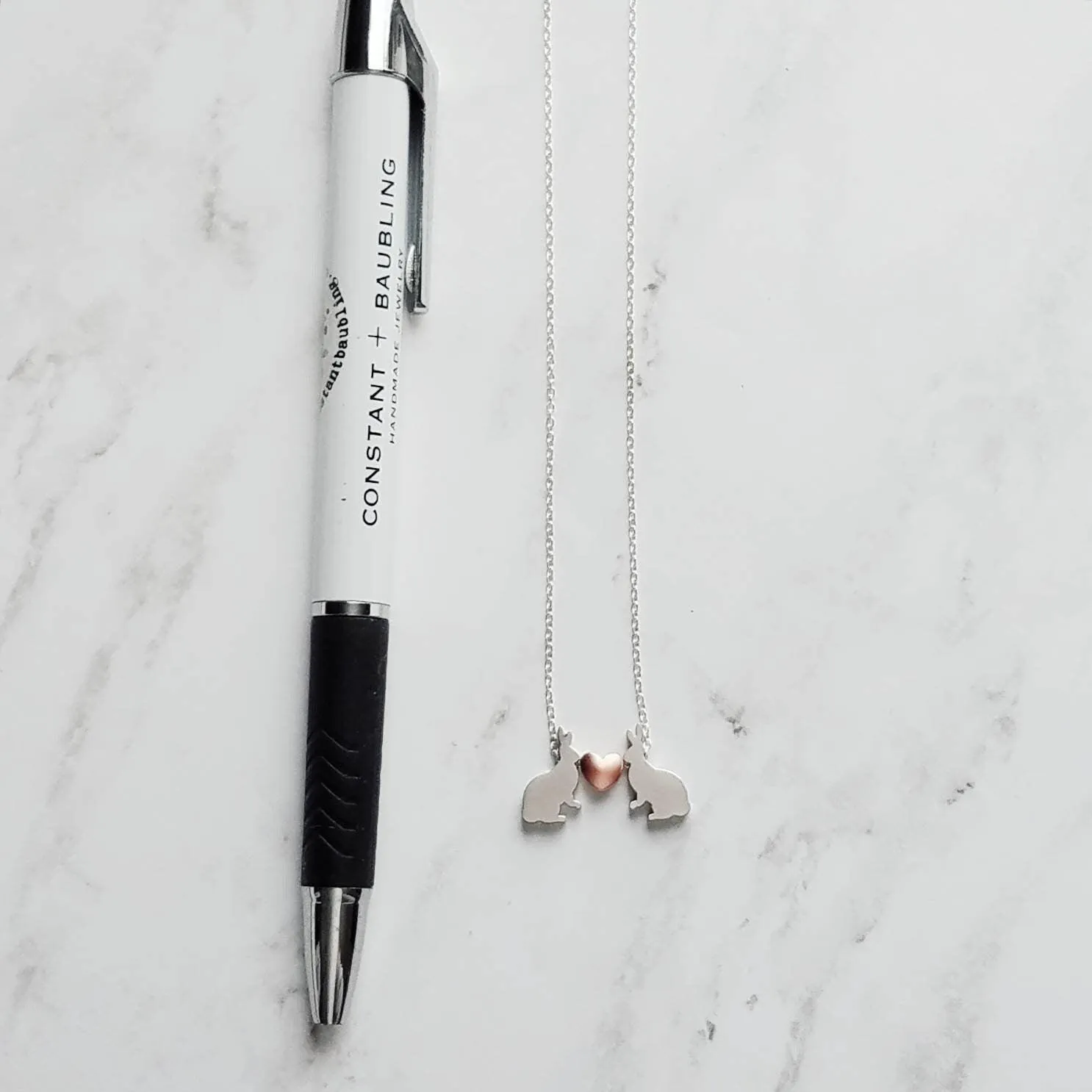 Bunny Necklace, small silver rabbit necklace, rose gold heart charm, .925 sterling silver chain, bunny love necklace, girlfriend Easter gift