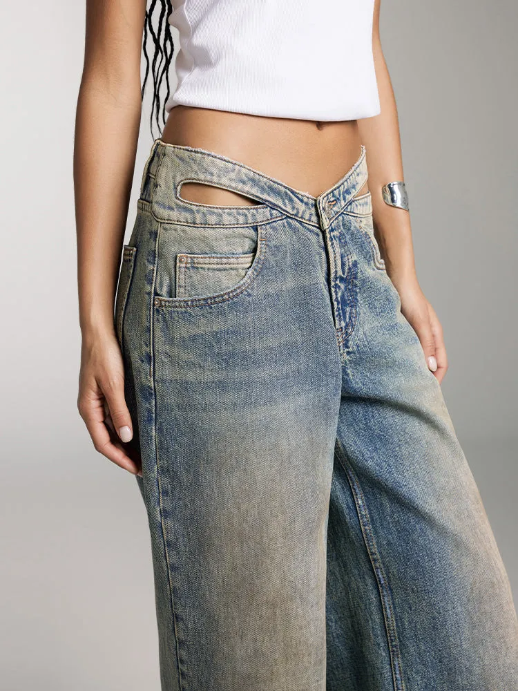 Butterfly Shape Waist Wide Leg Jeans