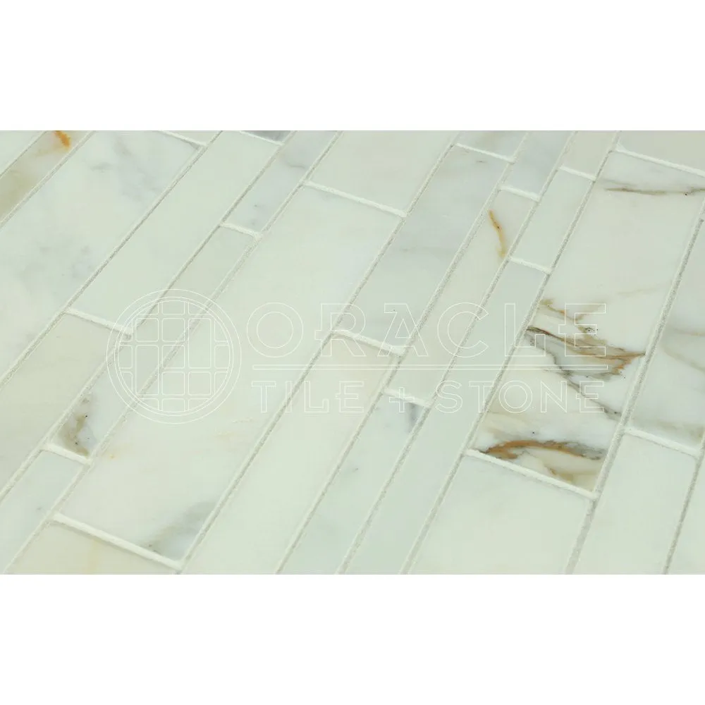 Calacatta Gold (Italian Calcutta) Marble Random Strip Mosaic Tile, Polished