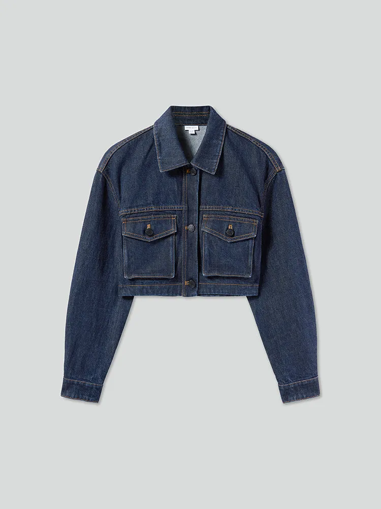 Cargo Style Denim Jacket With Pockets