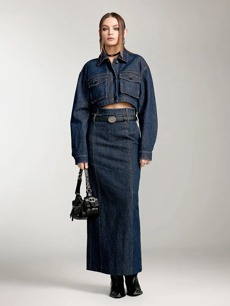 Cargo Style Denim Jacket With Pockets