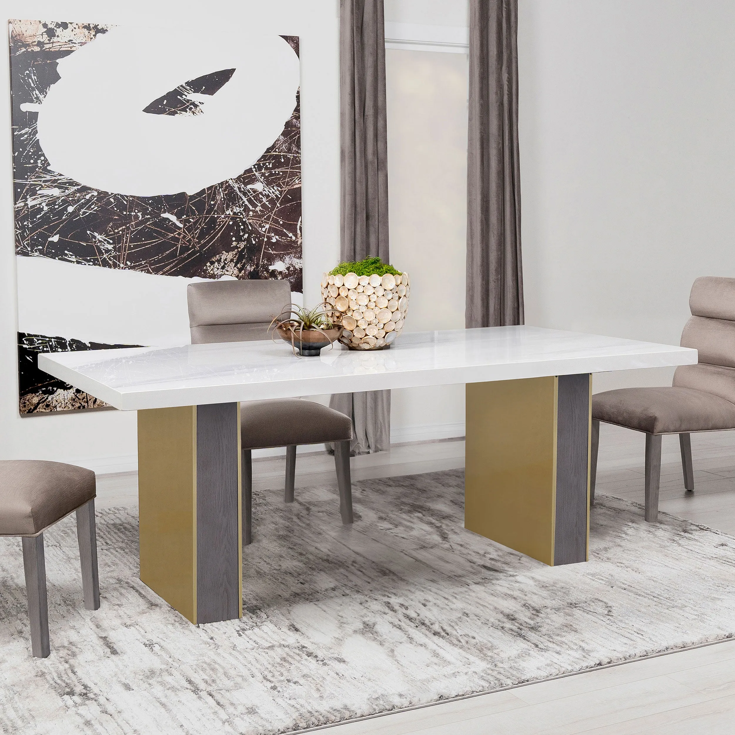 Carla 80-inch Cultured Carrara Marble Top Dining Table White