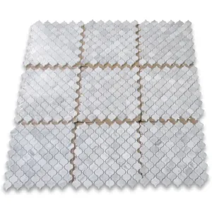Carrara White Italian Carrera Marble Mini Lantern Shaped Arabesque Baroque Mosaic Tile Polished