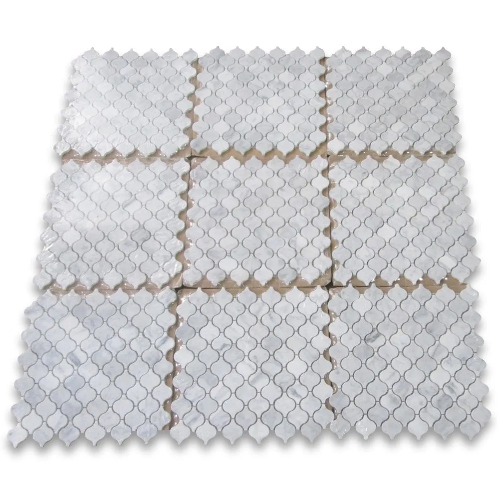 Carrara White Italian Carrera Marble Mini Lantern Shaped Arabesque Baroque Mosaic Tile Polished
