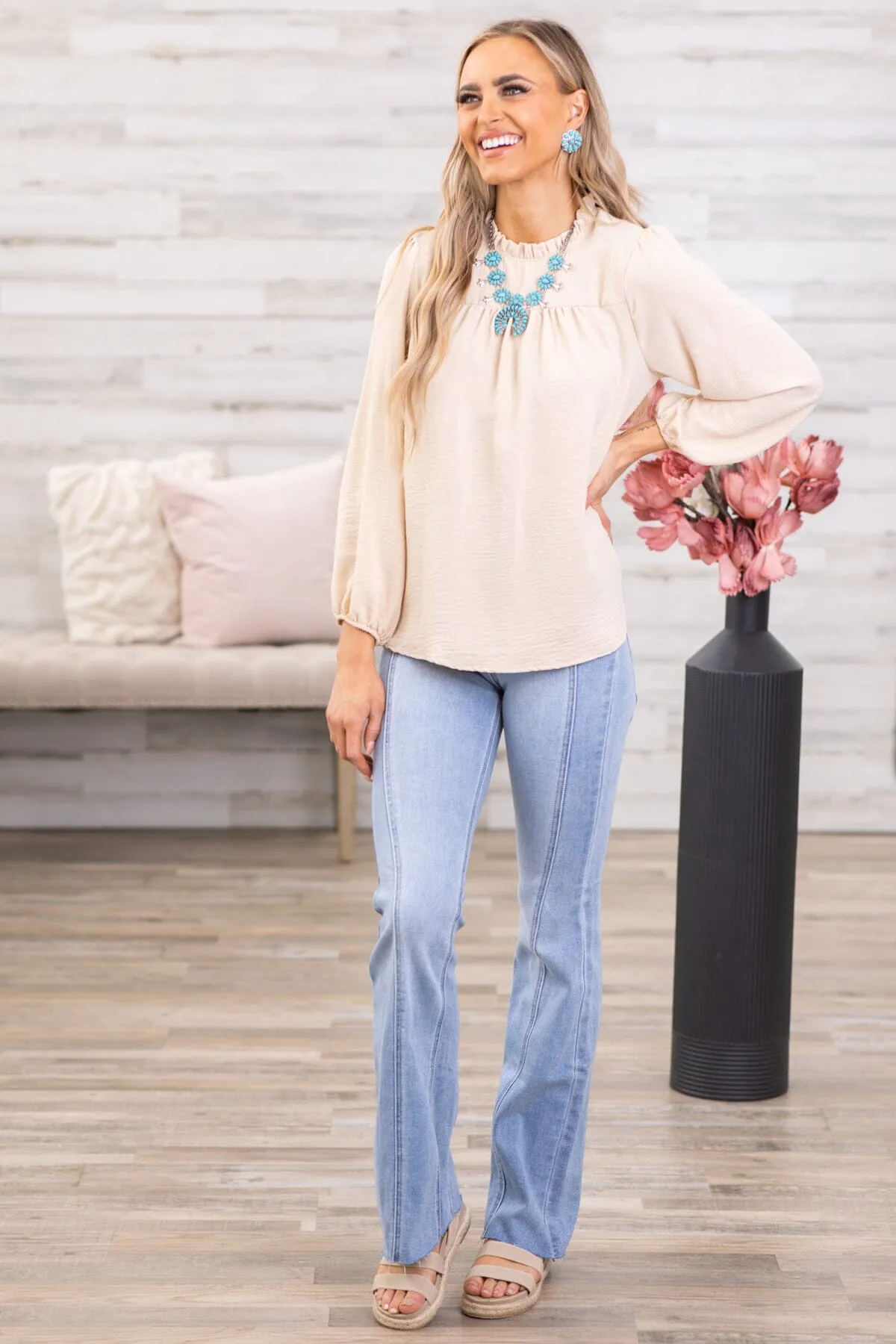 Cello High Rise Flare Jeans With Front Seam