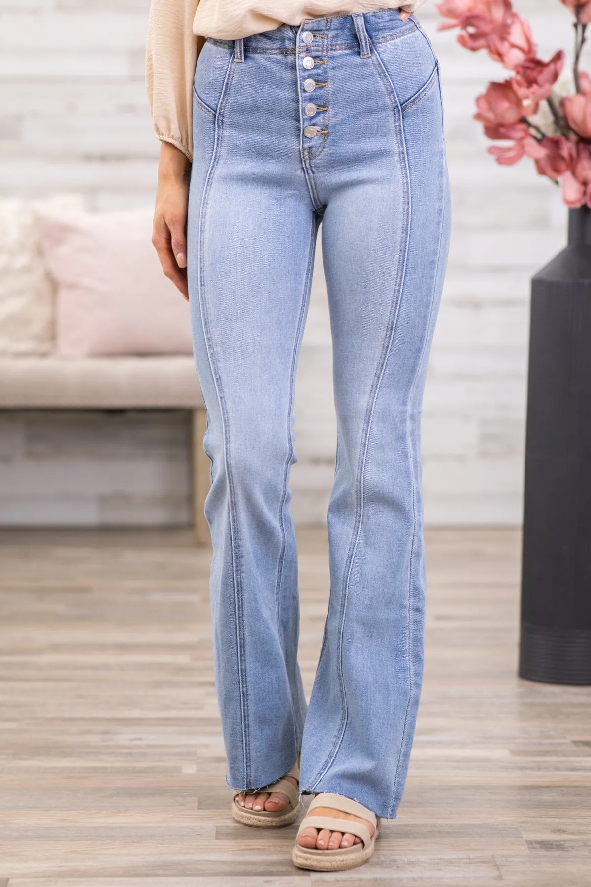 Cello High Rise Flare Jeans With Front Seam