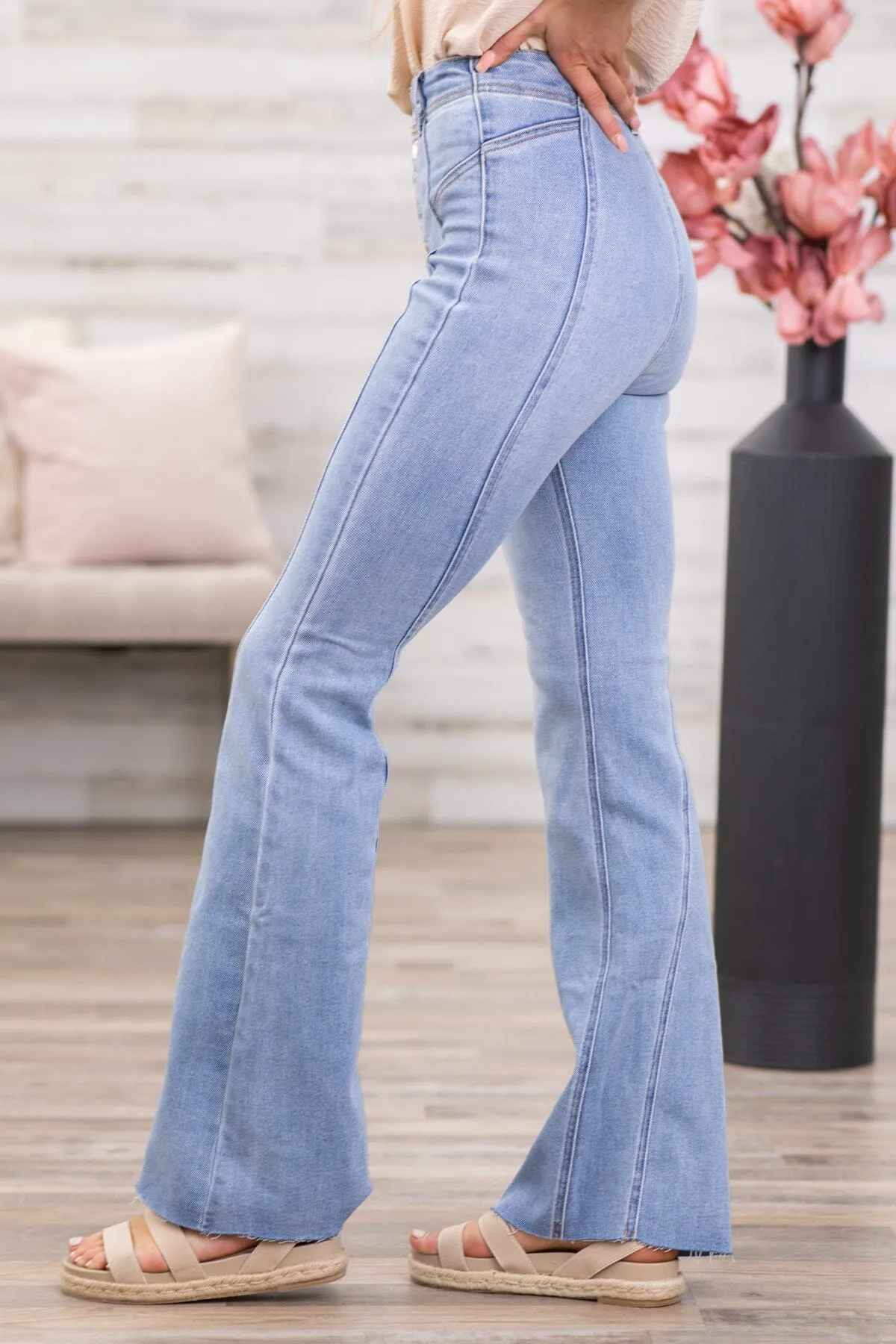 Cello High Rise Flare Jeans With Front Seam