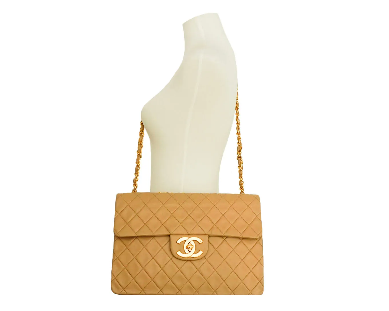 Chanel Vintage Rare Beige Lambskin XL CC Maxi Jumbo
