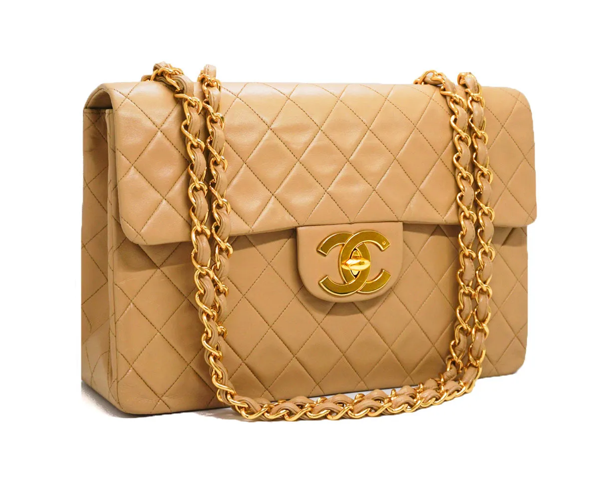 Chanel Vintage Rare Beige Lambskin XL CC Maxi Jumbo