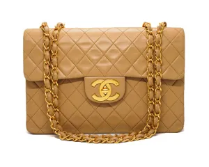 Chanel Vintage Rare Beige Lambskin XL CC Maxi Jumbo
