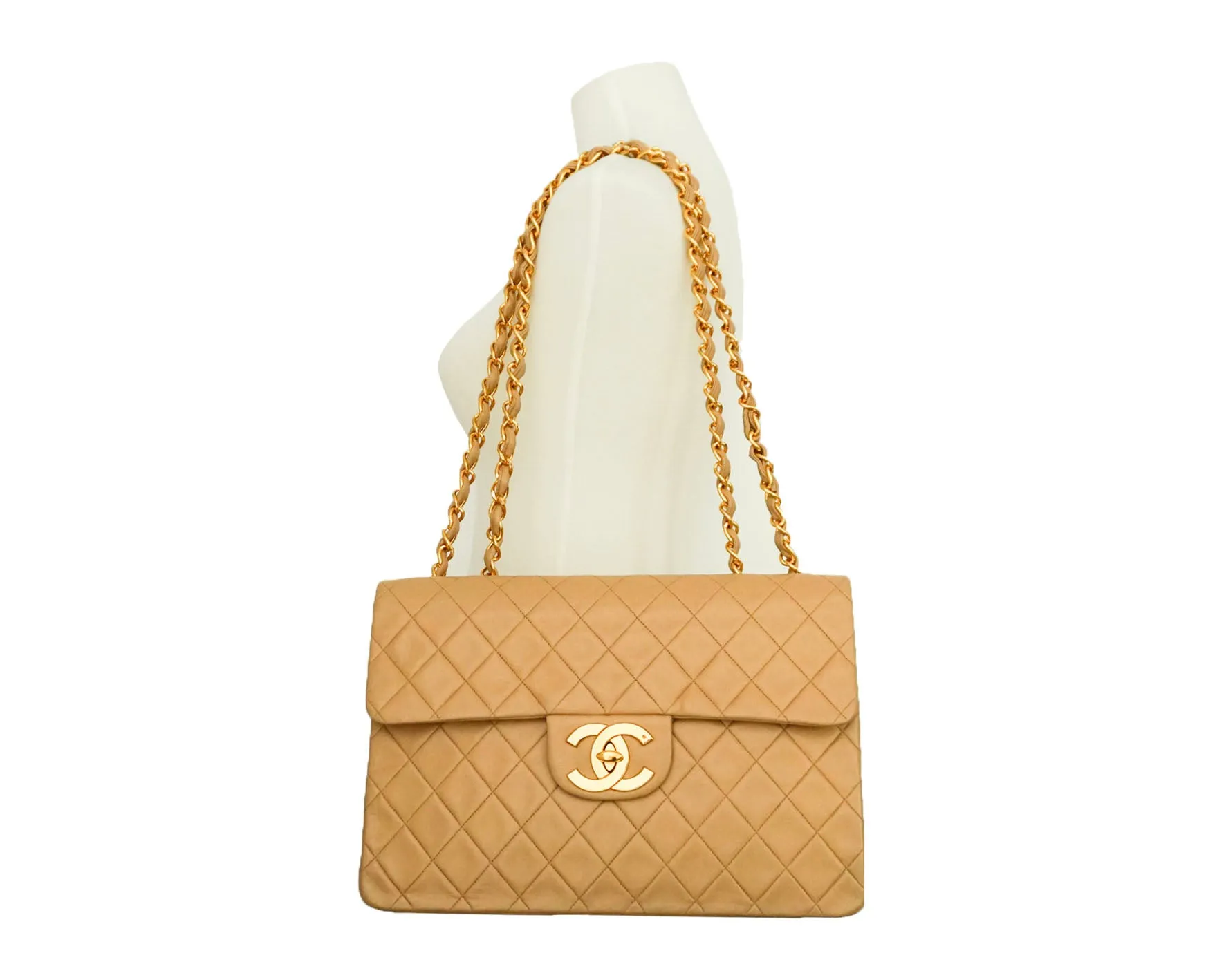 Chanel Vintage Rare Beige Lambskin XL CC Maxi Jumbo