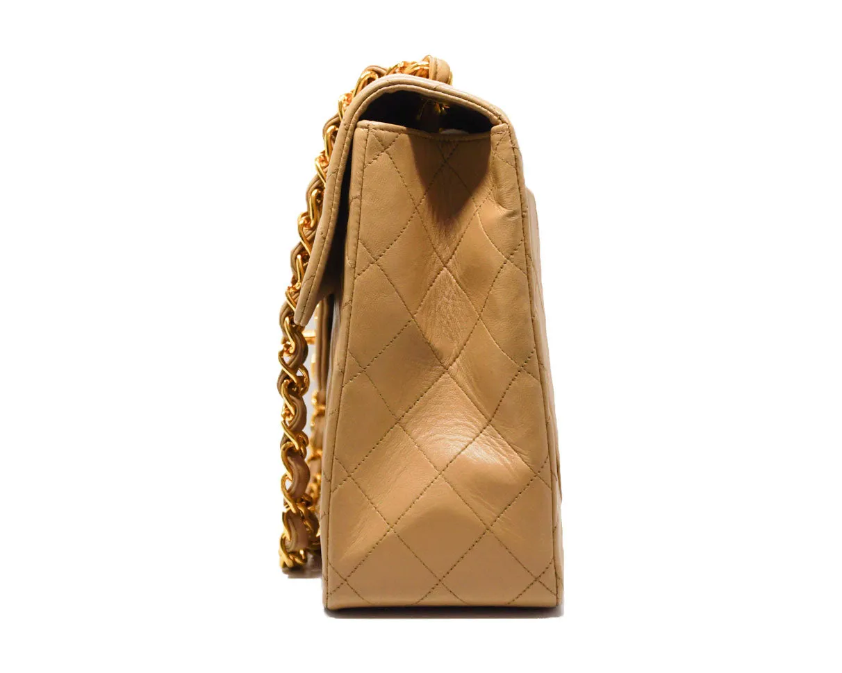 Chanel Vintage Rare Beige Lambskin XL CC Maxi Jumbo